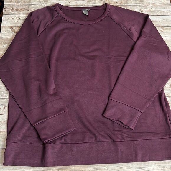 NWT EDDIE BAUER Women’s Sweatshirt Large Ultrasoft Crewneck Soft Stretch Purple - Picture 5 of 9